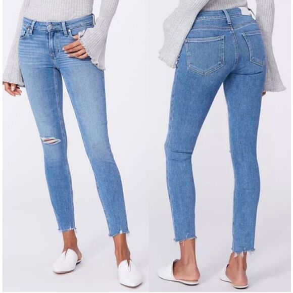 PAIGE Verdugo Ankle Skinny Jeans Jules Destructed‎ Worn Away Hem Size 26 - Picture 1 of 13